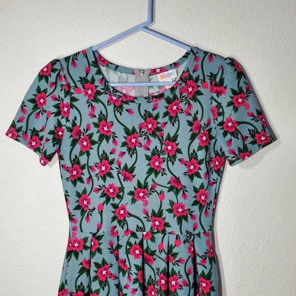 LuLaRoe Amelia Women's Dress Floral Print A-Line Dress XS Pleated Pockets - Picture 6 of 10